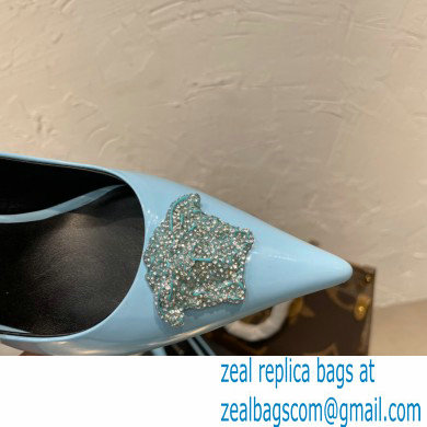 Versace Heel 9.5cm La Medusa Patent Leather Pumps Sky Blue/Silver 2021 - Click Image to Close