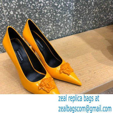 Versace Heel 9.5cm La Medusa Patent Leather Pumps Yellow 2021