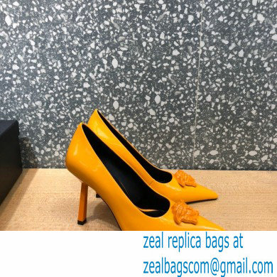 Versace Heel 9.5cm La Medusa Patent Leather Pumps Yellow 2021