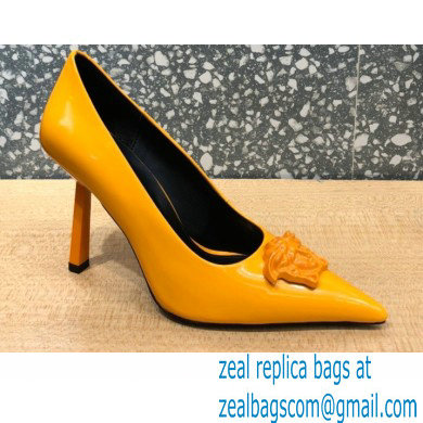 Versace Heel 9.5cm La Medusa Patent Leather Pumps Yellow 2021