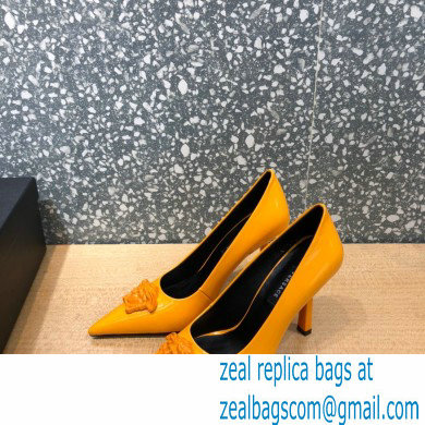 Versace Heel 9.5cm La Medusa Patent Leather Pumps Yellow 2021