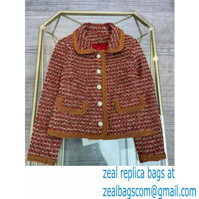 chanel red tweed coat and skirt 2022SS