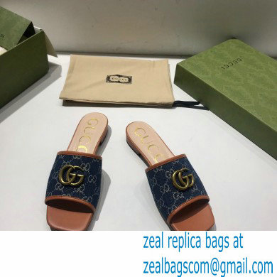 gucci Women's GG jacquard denim slide sandal with Double G 2021 - Click Image to Close