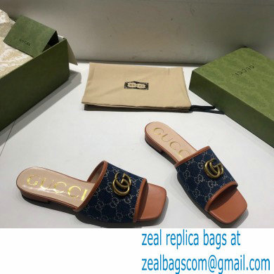 gucci Women's GG jacquard denim slide sandal with Double G 2021