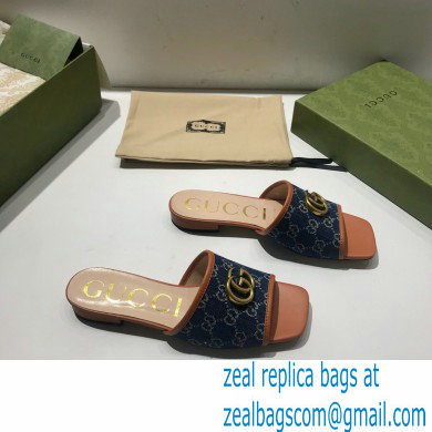 gucci Women's GG jacquard denim slide sandal with Double G 2021 - Click Image to Close