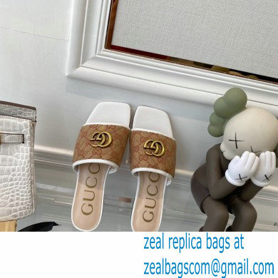 gucci Women's slide sandal with Double G beige/ebony 2021