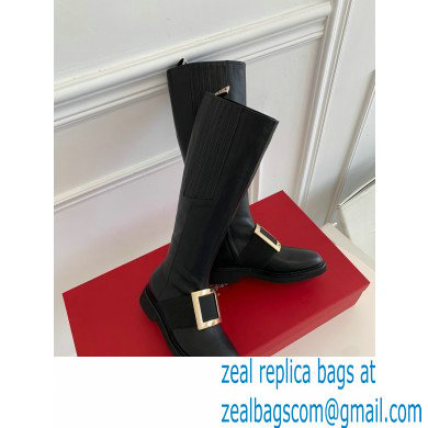 roger vivier Viv' Rangers Metal Buckle Boots in Leather black