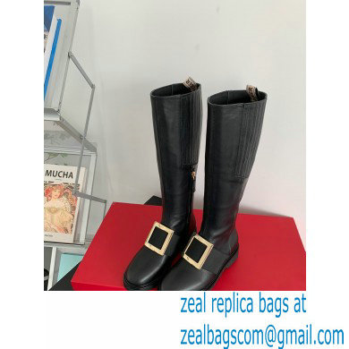 roger vivier Viv' Rangers Metal Buckle Boots in Leather black