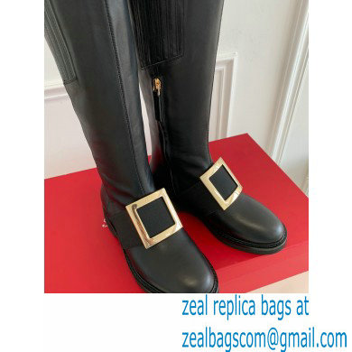 roger vivier Viv' Rangers Metal Buckle Boots in Leather black