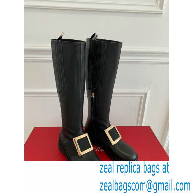 roger vivier Viv' Rangers Metal Buckle Boots in Leather black - Click Image to Close