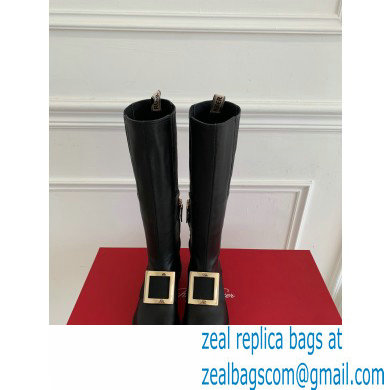 roger vivier Viv' Rangers Metal Buckle Boots in Leather black