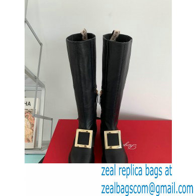 roger vivier Viv' Rangers Metal Buckle Boots in Leather black