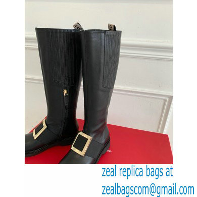 roger vivier Viv' Rangers Metal Buckle Boots in Leather black - Click Image to Close