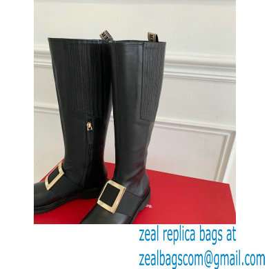 roger vivier Viv' Rangers Metal Buckle Boots in Leather black