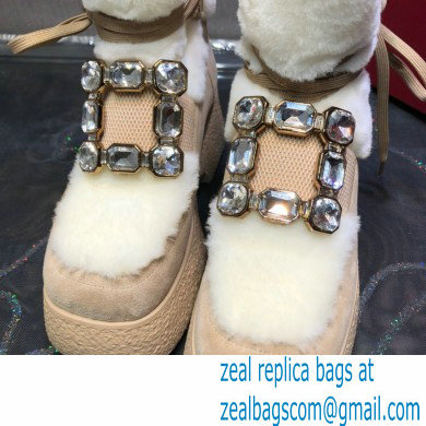 roger vivier Viv' Rangers Strass Buckle Flatform Booties beige