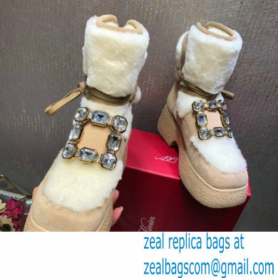 roger vivier Viv' Rangers Strass Buckle Flatform Booties beige