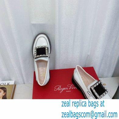 roger vivier Viv' Rangers metal Buckle Loafers in Patent Leather white/black