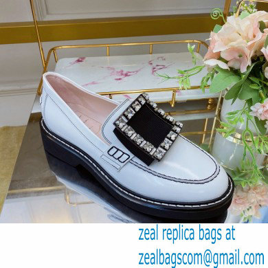 roger vivier Viv' Rangers metal Buckle Loafers in Patent Leather white/black - Click Image to Close
