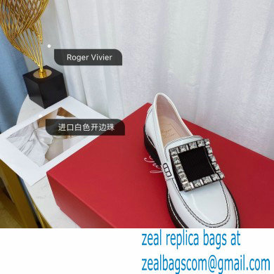 roger vivier Viv' Rangers metal Buckle Loafers in Patent Leather white/black - Click Image to Close