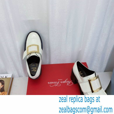 roger vivier Viv' Rangers metal Buckle Loafers in Patent Leather white/gold