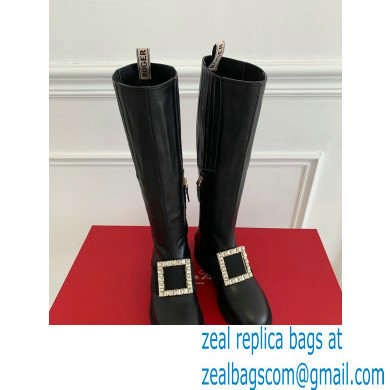 roger vivier Viv' Rangers strass Buckle Boots in Leather black