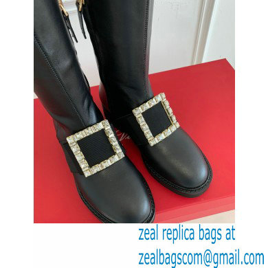 roger vivier Viv' Rangers strass Buckle Boots in Leather black - Click Image to Close