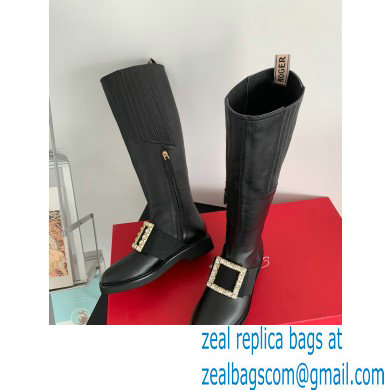 roger vivier Viv' Rangers strass Buckle Boots in Leather black