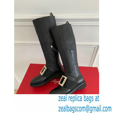 roger vivier Viv' Rangers strass Buckle Boots in Leather black - Click Image to Close