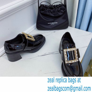 roger vivier Viv' Rangers strass Buckle Loafers in Patent Leather black - Click Image to Close