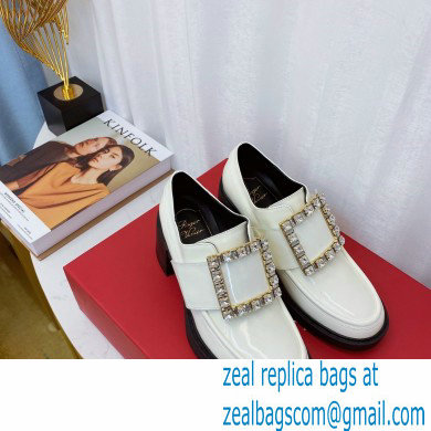 roger vivier Viv' Rangers strass Buckle Loafers in Patent Leather white