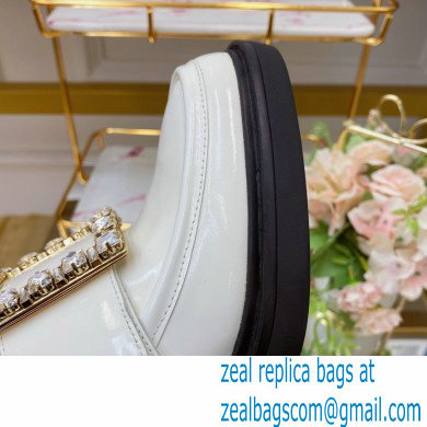 roger vivier Viv' Rangers strass Buckle Loafers in Patent Leather white - Click Image to Close