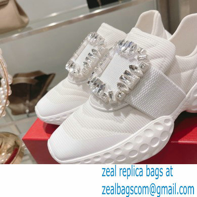 roger vivier Viv' Run Light Strass Buckle Sneakers in Fabrics WHITE - Click Image to Close