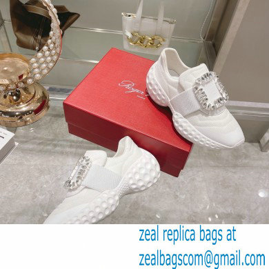 roger vivier Viv' Run Light Strass Buckle Sneakers in Fabrics WHITE - Click Image to Close