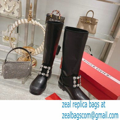 roger vivier Walky Viv' Strass Buckle High Boots in Leather black