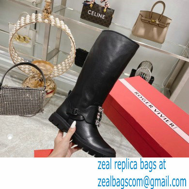 roger vivier Walky Viv' Strass Buckle High Boots in Leather black - Click Image to Close