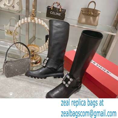 roger vivier Walky Viv' Strass Buckle High Boots in Leather black - Click Image to Close