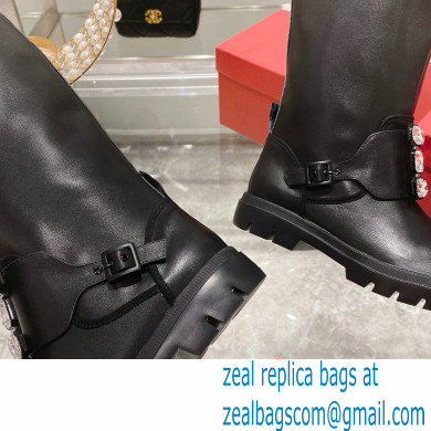 roger vivier Walky Viv' Strass Buckle High Boots in Leather black