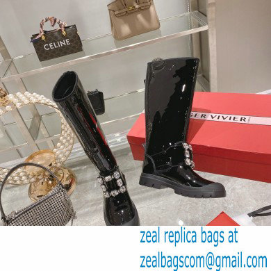 roger vivier Walky Viv' Strass Buckle High Boots in patent Leather black