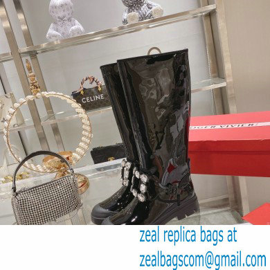 roger vivier Walky Viv' Strass Buckle High Boots in patent Leather black