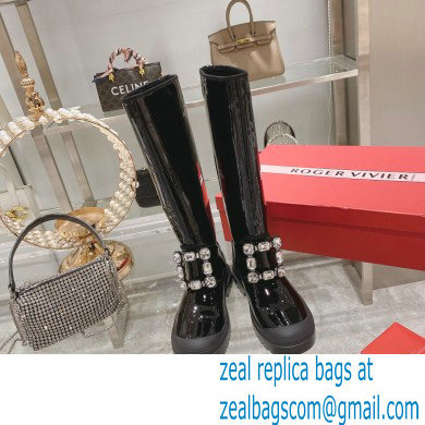 roger vivier Walky Viv' Strass Buckle High Boots in patent Leather black