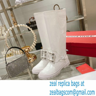 roger vivier Walky Viv' Strass Buckle High Boots in patent Leather white