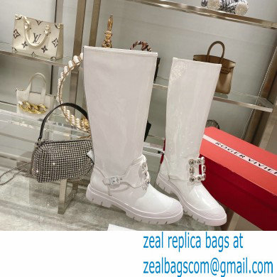 roger vivier Walky Viv' Strass Buckle High Boots in patent Leather white