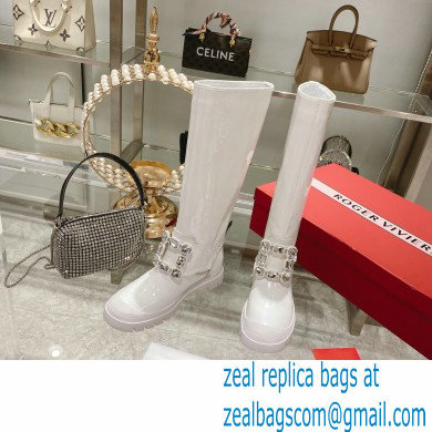 roger vivier Walky Viv' Strass Buckle High Boots in patent Leather white