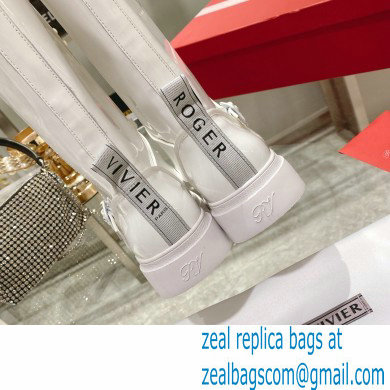 roger vivier Walky Viv' Strass Buckle High Boots in patent Leather white - Click Image to Close