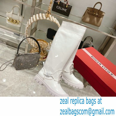 roger vivier Walky Viv' Strass Buckle High Boots in patent Leather white