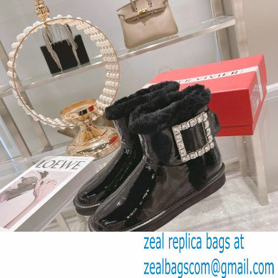 roger vivier Winter Viv' Strass snow Booties in Patent Leather black with black fur - Click Image to Close