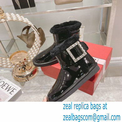 roger vivier Winter Viv' Strass snow Booties in Patent Leather black with black fur - Click Image to Close