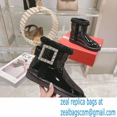 roger vivier Winter Viv' Strass snow Booties in Patent Leather black with black fur