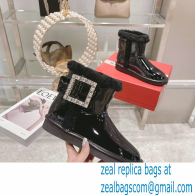 roger vivier Winter Viv' Strass snow Booties in Patent Leather black with black fur - Click Image to Close