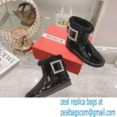 roger vivier Winter Viv' Strass snow Booties in Patent Leather black with black fur - Click Image to Close